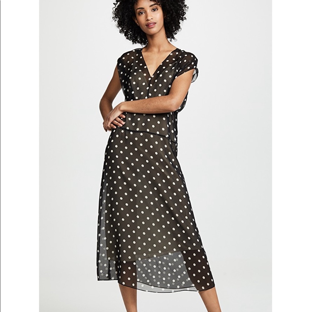 Theory Deep V Easy Midi Black with White Polka Dot